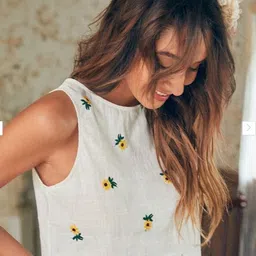 lxc Casual Sleeveless Embroidered Women White Top image 4