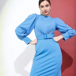 tokyo talkies Women Wrap Blue Above Knee/Mid Thigh Length Dress-picture-22