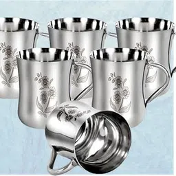 jai shri sons Pack of 6 Stainless Steel Floral Design steel cups of 6_60-picture-14