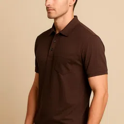 fleximaa Men Solid Polo Neck Pure Cotton Brown T-Shirt image 3