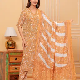 lamba creations Women Pure Cotton Kurti Pant Dupatta Set image 5