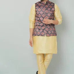 abeer fashion Men Pure Silk Kurta Churidar Ethnic Jacket Set-picture-28