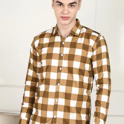 FUBAR Checked Spread Collar Cotton Slim Fit Casual Shirt-picture-28