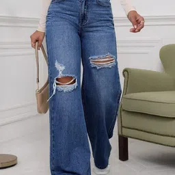 DressBerry Women Cotton Slash Knee Regular Fit Jeans-picture-26