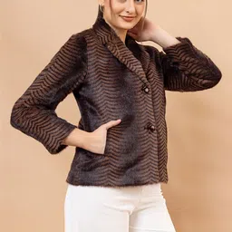 all about you Women Notched Lapel Faux Fur Blazers image 3