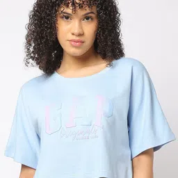 GAP Women Brand Logo Printed Round Neck Cotton Boxy T-shirt-image-65