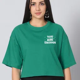 Besick Women Printed Drop-Shoulder Sleeves Cotton Oversized Crop T-shirt-image-27