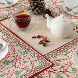 Ratan Cart 6-Pcs White & Red Printed Cotton Table Placemats-image-93