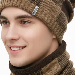 iSWEVEN Unisex Colourblocked Woollen Beanie image 3