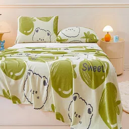 JC HOME Green & White 150 TC Single Bedsheet with 1 Pillow Covers image 3