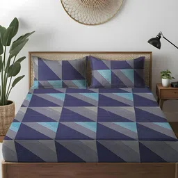 WEAVE AND DECOR Purple & Grey Printed Pure Cotton 300 TC Queen Bedsheet Set 2.28 x 2.28 m-picture-12