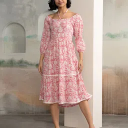 AASK Floral Print Halter Neck Crepe Fit & Flare Midi Dress image 1