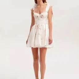 bebe Women Solid Tie-Ups Fit & Flare Mini Dress-image-72