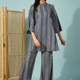 The Kaftan Company Printed Mandarin Collar Tunic With Trousers Co-Ords-picture-30