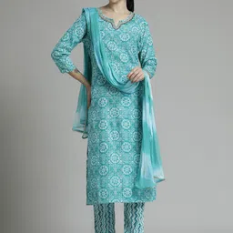 Jaipur Kurti Ethnic Motifs Printed Pure Cotton Straight Kurta & Palazzos With Dupatta image 1