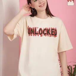 Tromko Women Pack of 2 Graphic Printed Round Neck Cotton Oversized T-shirts-image-42