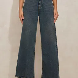 SHOWOFF Women Comfort Wide Leg High-Rise Light Fade Acid Wash Jeans-image-0