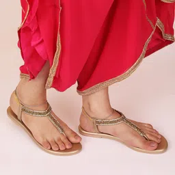 RUXBYPAYAL Women Embellished T-Strap Flats with Embroidered image 2