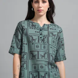 all about you Women Tribal Printed Round Neck Shirt Style Top-picture-23