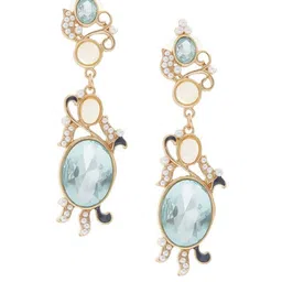 MINJI AND CO. Gold-Plated Artificial Stones Studded Oval Shaped Drop Earrings image 2