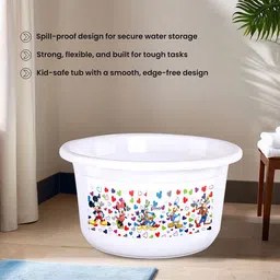 Kuber Industries White & Pink 3 Pieces Disney Printed Bath Tub 25Ltrs image 3