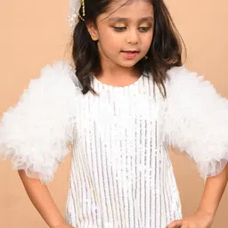 YK Embellished Puff Sleeve Net A-Line Dress image 2