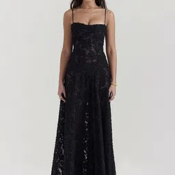 KPOP Women Floral Embroidered Shoulder Straps Sleeveless Maxi Dress-image-73