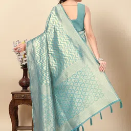 J 6 DESIGNER Ethnic Motifs Woven Design Zari Banarasi Saree image 3