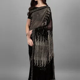 CANIZZARO Embellished Sequinned Pure Georgette Heavy Work Saree image 4