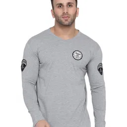 Blisstone Men Solid V-Neck Applique Slim Fit T-shirt-image-25