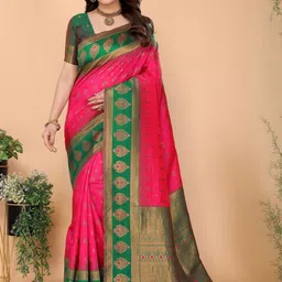 WOVENSTOCK Women Ethnic Motifs Woven Design Zari Kanjeevaram Saree-image-47