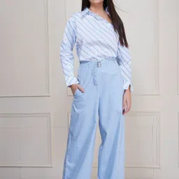 KLAS NOBL Women Relaxed Straight Leg Loose Fit Low-Rise Pleated Trousers-picture-10