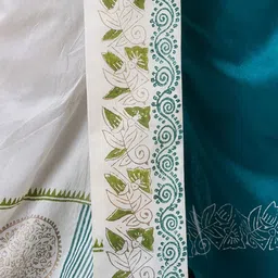 Nakshi Men White & Teal Dupion Printed Dhotis image 3