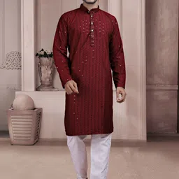 KURTA WALLAH Men Geometric Printed Thread Work Floral Kurta-picture-17