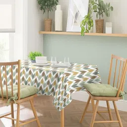 CASABLEU Khaki & White Geometric Printed 6-Seater Table Cover-picture-21