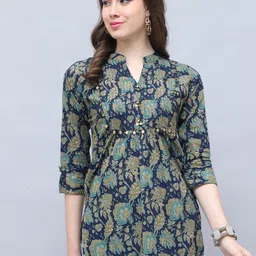 Rajnandini Women Floral Printed Mandarin Collar Kurti-picture-7