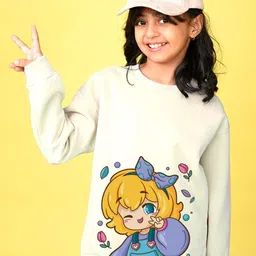 NUSYL Girls Graphic Printed Drop Shoulder Sleeves Oversized Fit Fleece Pullover Sweatshirt-image-69