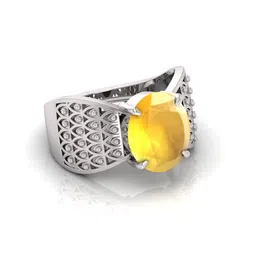 RRVGEM 12.25 Ratti Unheated Yellow Sapphire Pukhraj GemStone Silver Plated Ring-picture-52