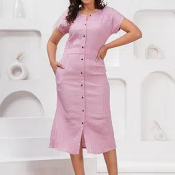 HIGHLIGHT FASHION EXPORT Striped Notch Neck A-Line Dress-image-21