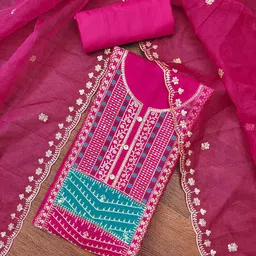 HERE&NOW Floral Embroidred Unstitched Dress Material-picture-11