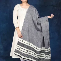 Exotic India Floral Embroidered Mirror Work Wool Shawl-picture-41