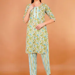 Zionity Floral Printed Round Neck Straight Kurta With Trousers And Dupatta image 1