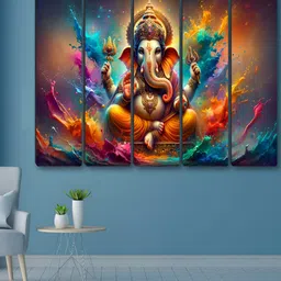 Aura Yellow & Red 5 Piece Synthetic Wood Religious Wall Paintings-picture-29