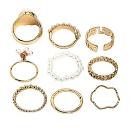 Bohey by KARATCART Set Of 9 Gold-Plated Finger Rings image 2