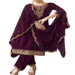 DRAVINAM Trends Floral Embroidered Zari Work Velvet Unstitched Dress Material-image-94
