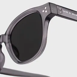 SAM & MARSHALL Unisex Black Lens & Gunmetal-Toned Round Sunglasses with image 2