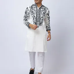 Aesthelia Men Floral Embroidered Floral Jacquard Kurta-picture-28
