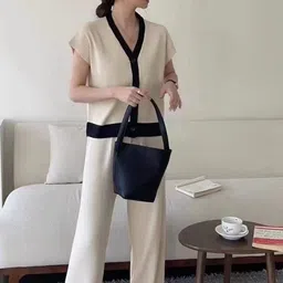 Alamode By Akanksha White Congo Knitted Co-ord Set-image-58