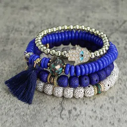 MEENAZ Set Of 4 Gold-Plated Artificial Beaded Elasticated Bracelets image 2