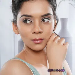 SARAF TRENDZ Rhodium-Plated Amethyst Beaded Elasticated Bracelet image 4